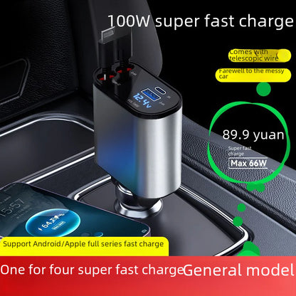 100W Metal Car Charger with USB and Type-C Adapters