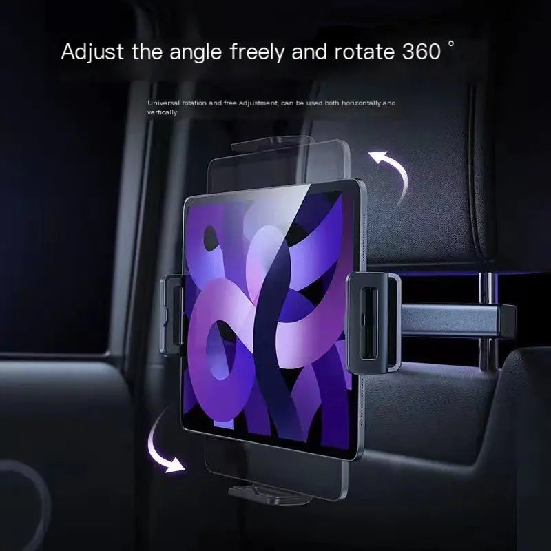 Universal Car Headrest Tablet Holder with Rotatable Design